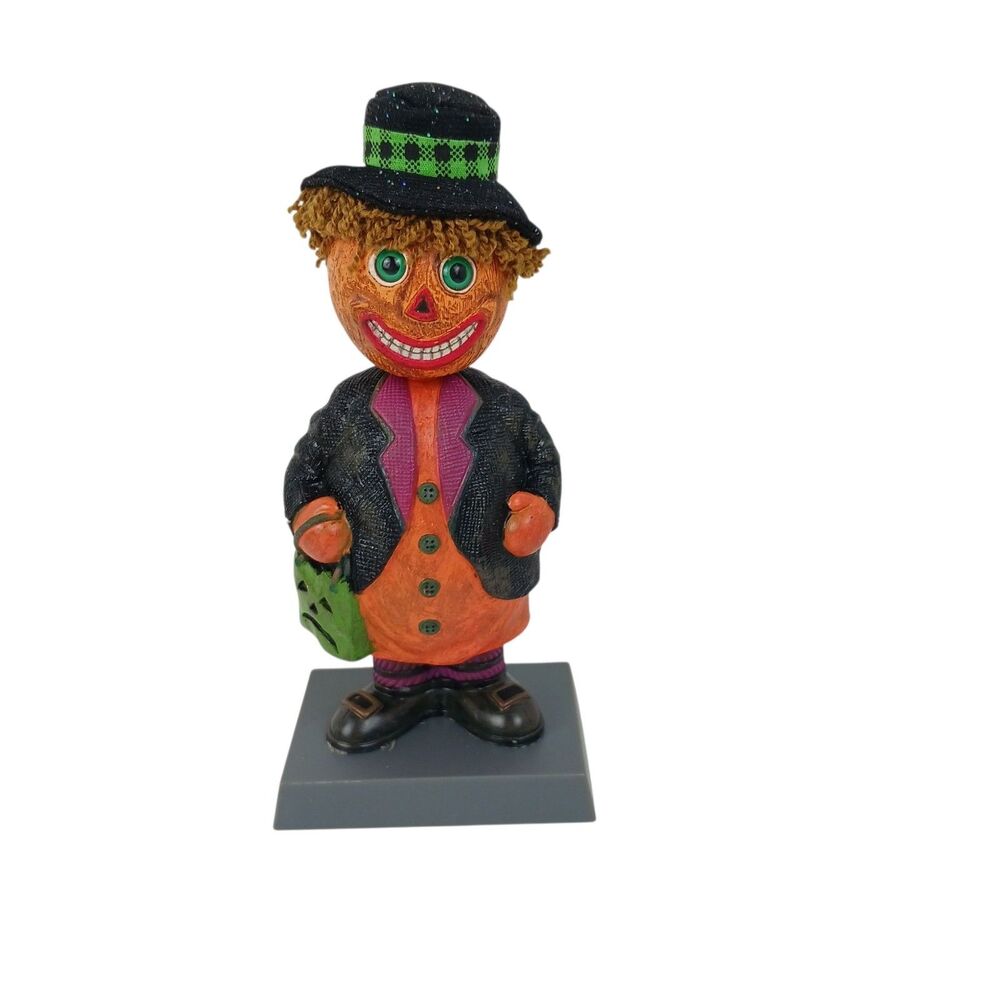 Russ Halloween Pumpkin Bobble-Body Scarecrow Trick Or Treater Happy Hauntings